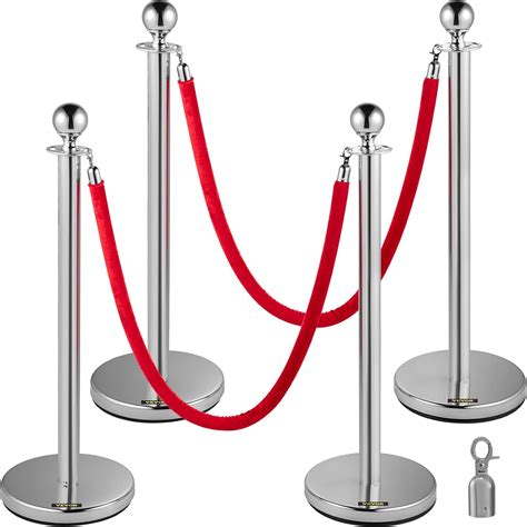 silver metal poles with red fabric|VEVOR Velvet Ropes and Posts 2 Pcs, 5 ft Black Velvet Rope, .